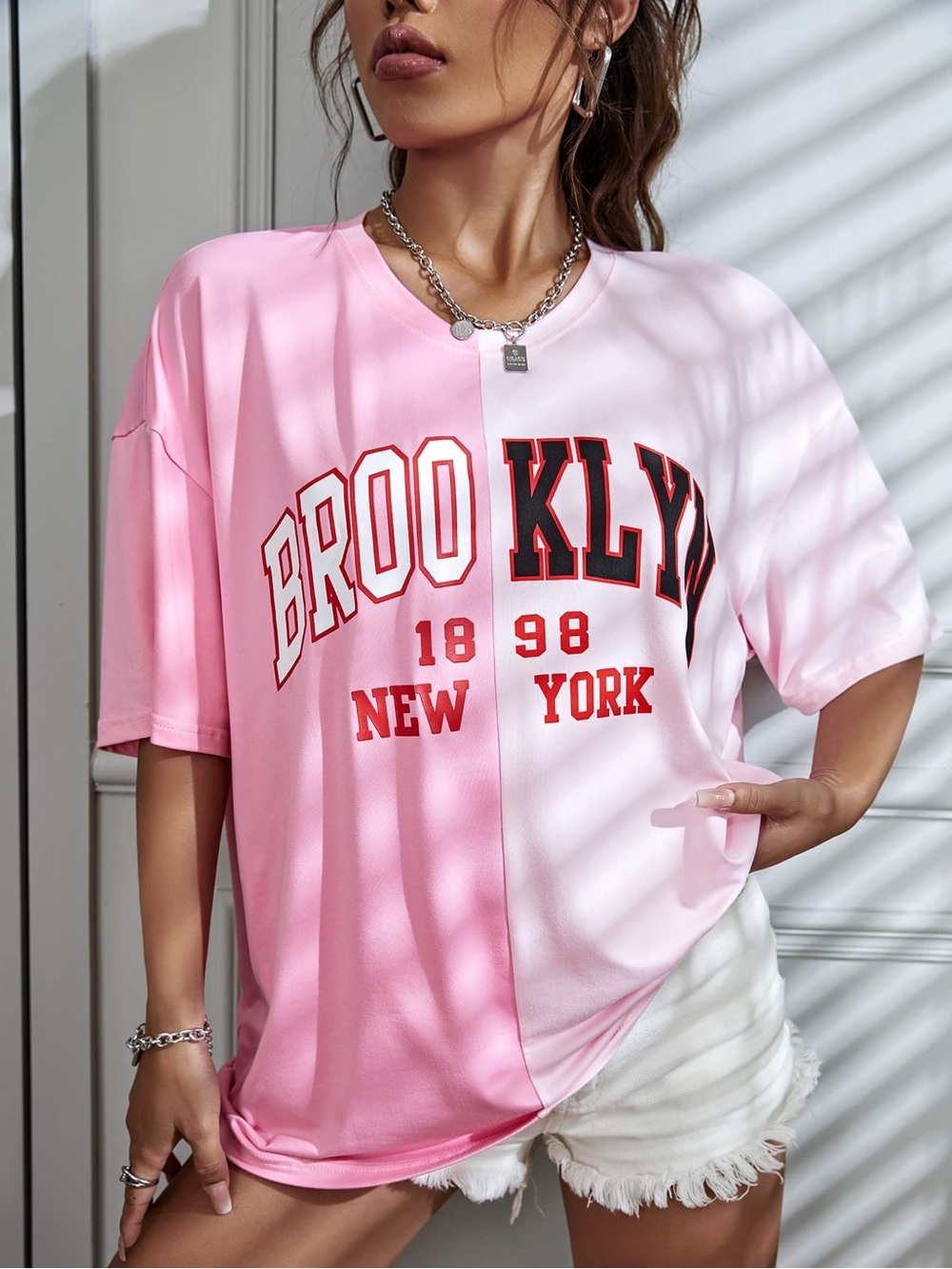 Shein Oversized Split Colorblock Brooklyn Graphic Tee